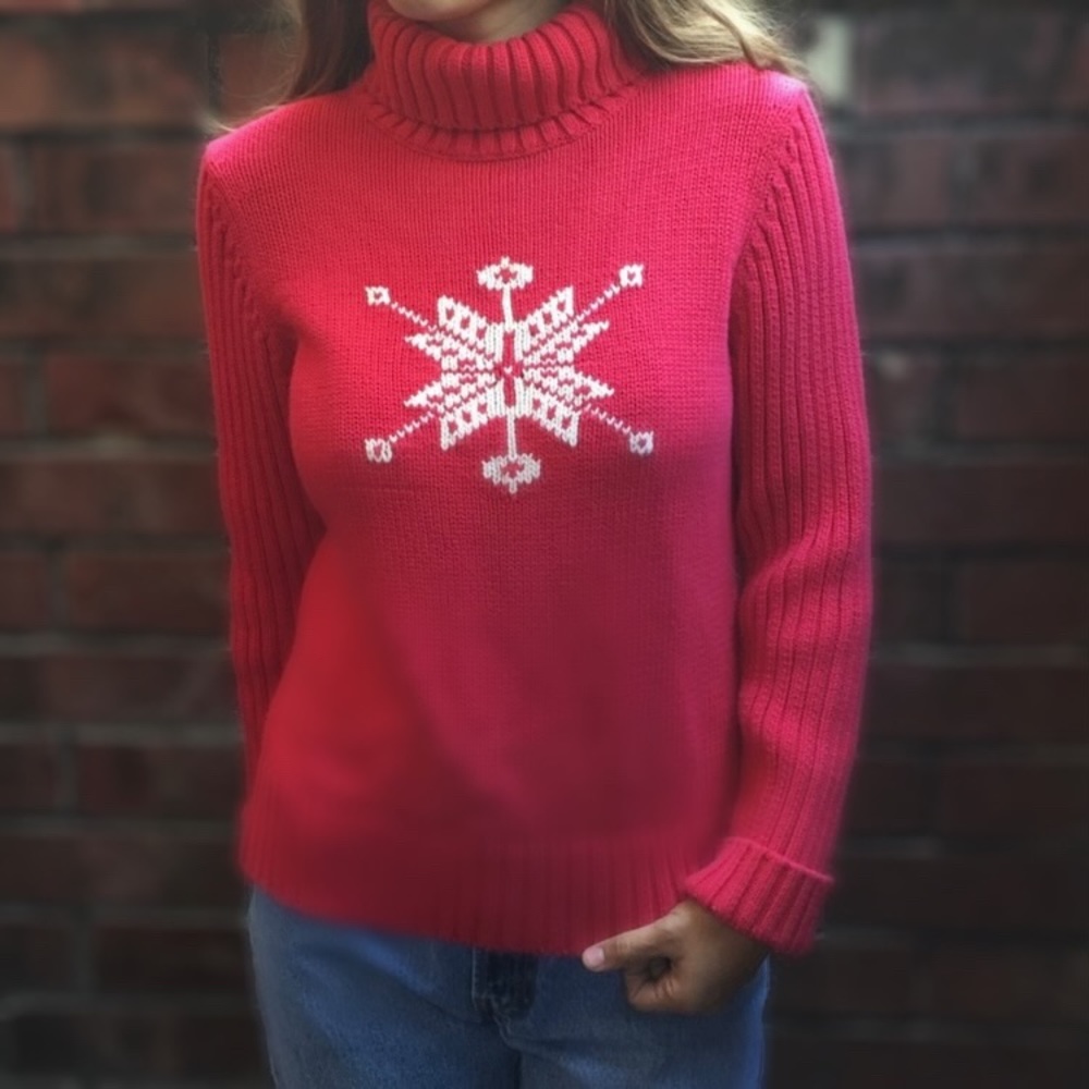 Lands End Holiday Red Christmas Sweater